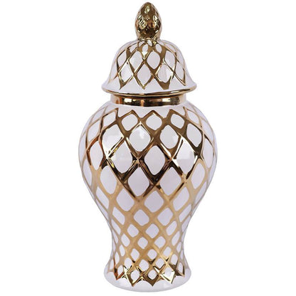 Luxury Gold & White Ginger Jar with Lid