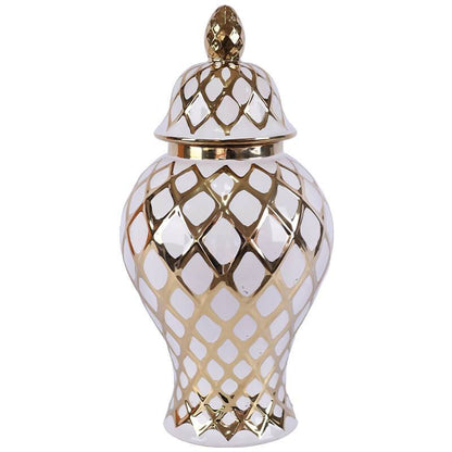 Luxury Gold & White Ginger Jar with Lid