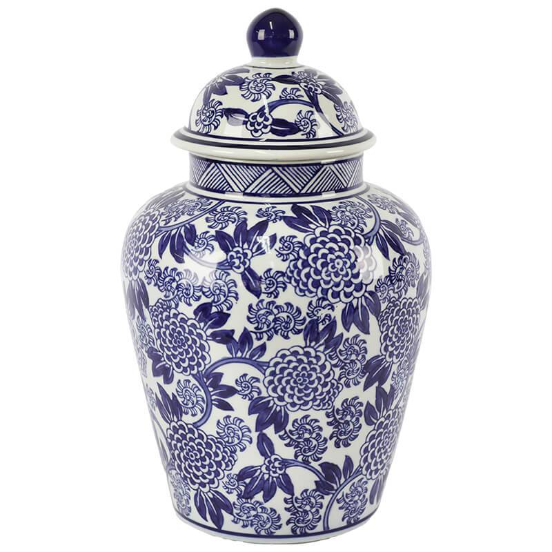 Traditional White with Blue Floral Print Ginger Jar with Lid