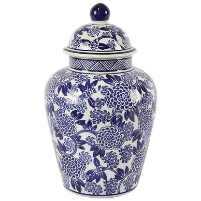 Traditional White with Blue Floral Print Ginger Jar with Lid