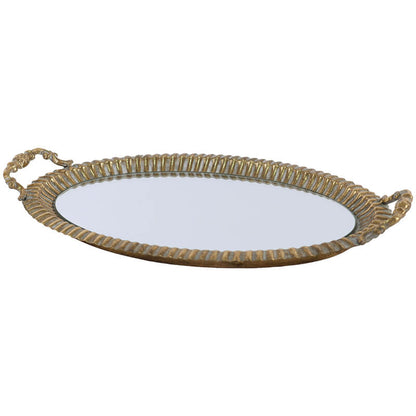 Norvic Antique Gold Oval Mirror Tray with Handles