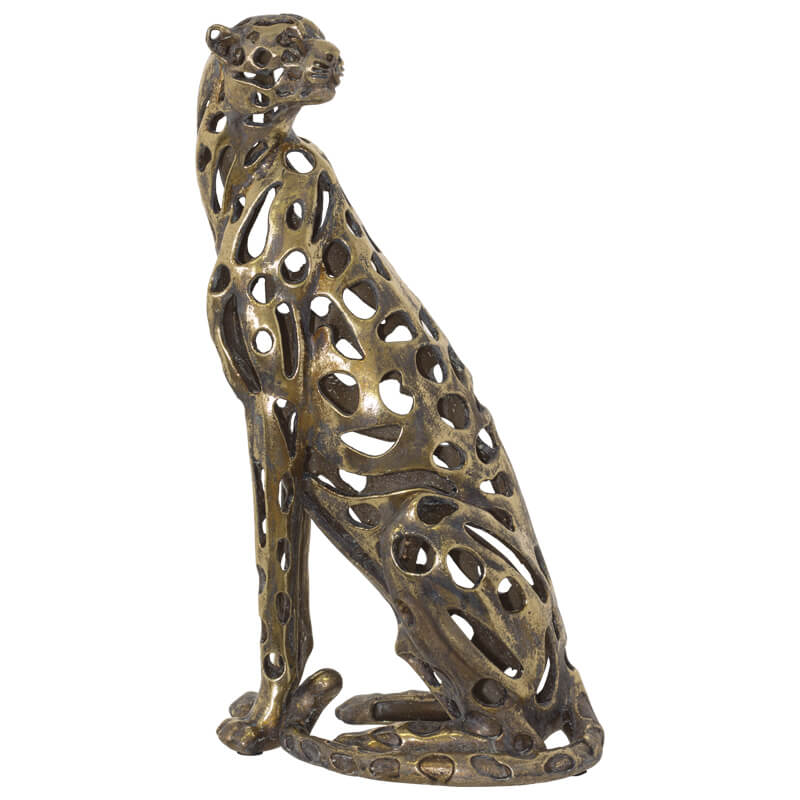 Sitting Cheetah Sculpture In Antique Gold