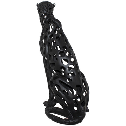 Sitting Cheetah Sculpture In Black