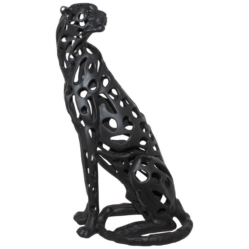 Sitting Cheetah Sculpture In Black