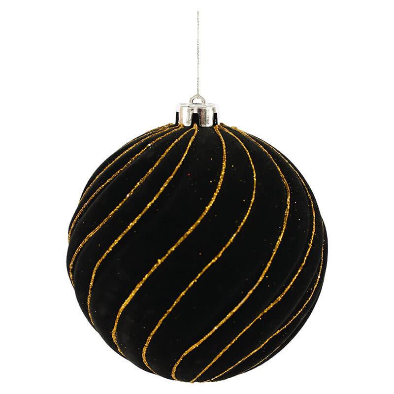 Velvet Christmas Bauble with Gold Glitter Swirl