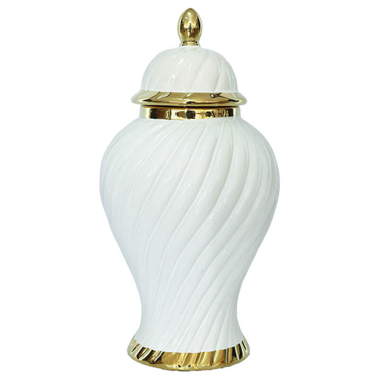 Luna Luxe Classic White & Gold Swirl Ginger Jar