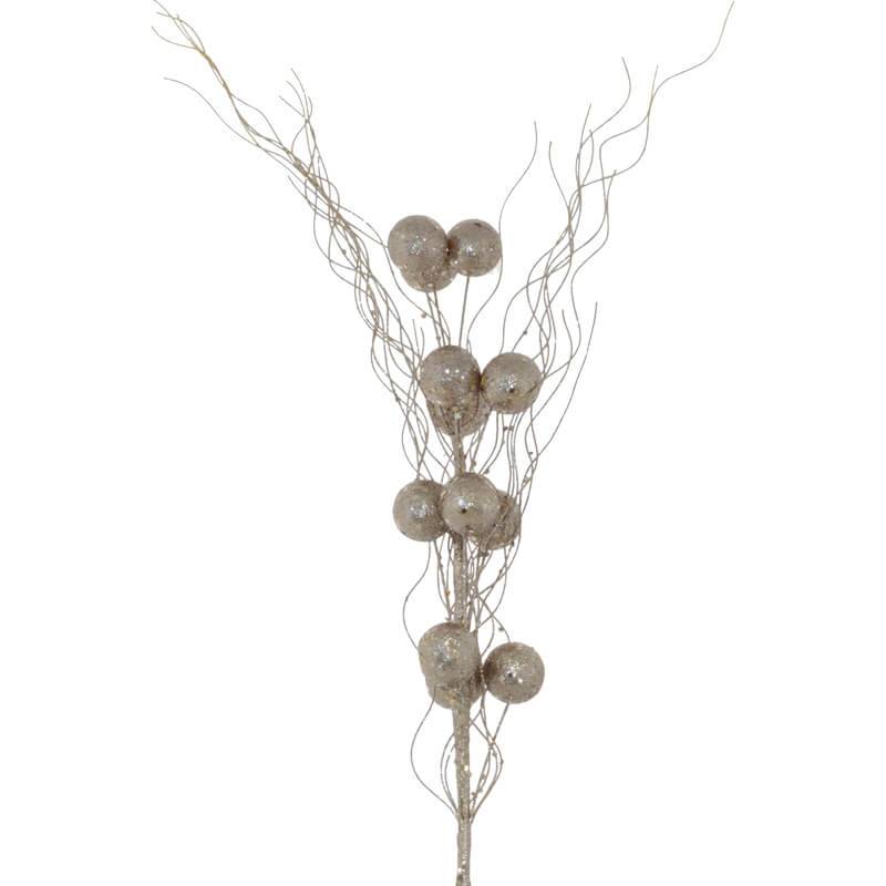 Glittered Decorative Branch With Shimmering Spheres