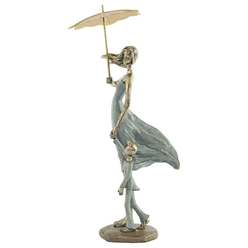 Mother and Child Sculpture with Umbrella – Modern Art Décor