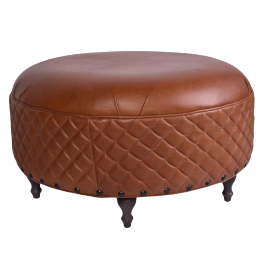 Hughley Genuine Leather Round Ottoman - Carly Thella Interior