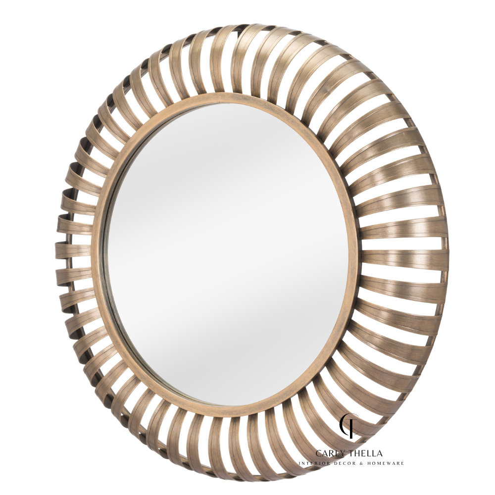 Matte Bronze Striped Round Mirror - Carly Thella Interior