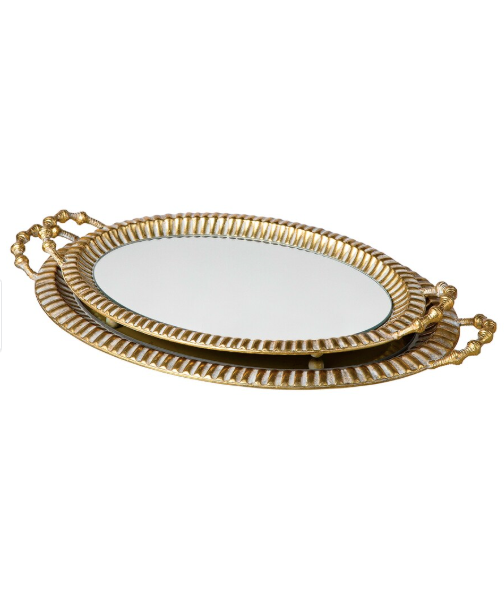 Norvic Antique Gold Oval Mirror Tray with Handles