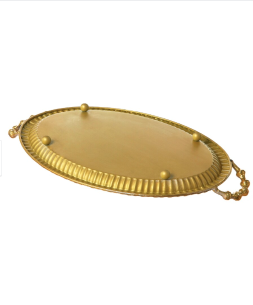 Norvic Antique Gold Oval Mirror Tray with Handles