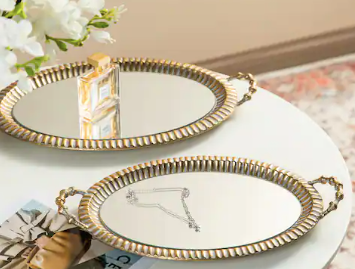 Norvic Antique Gold Oval Mirror Tray with Handles