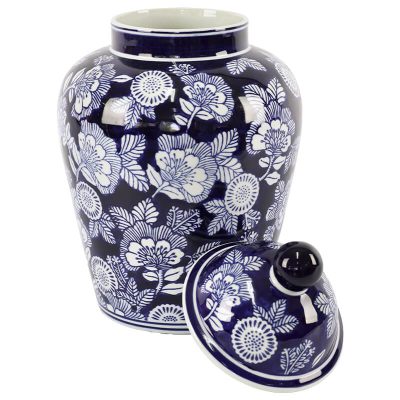 Traditional Blue and White Floral Ginger Jar with Lid