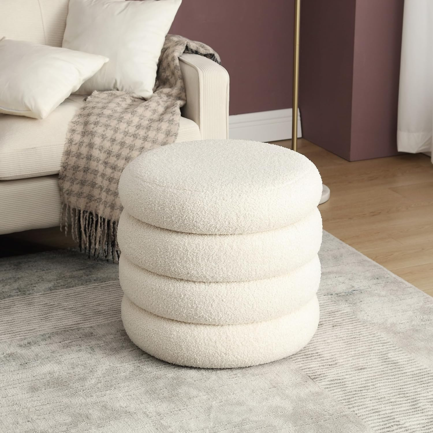 Cloud Haven White Bouclé Round Ottoman Trans Natal