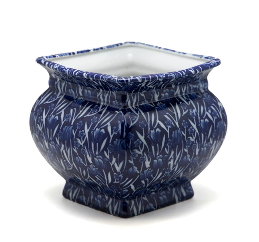 Ming Square Blue & White Floral Ceramic Planter