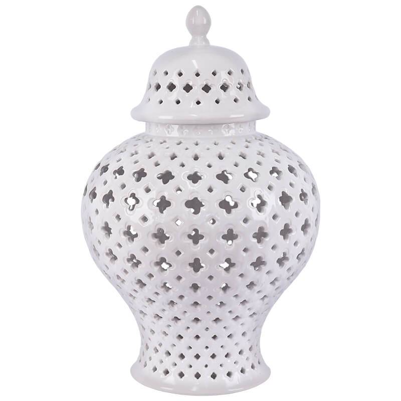 Perforated Ginger Jar with Lid -White